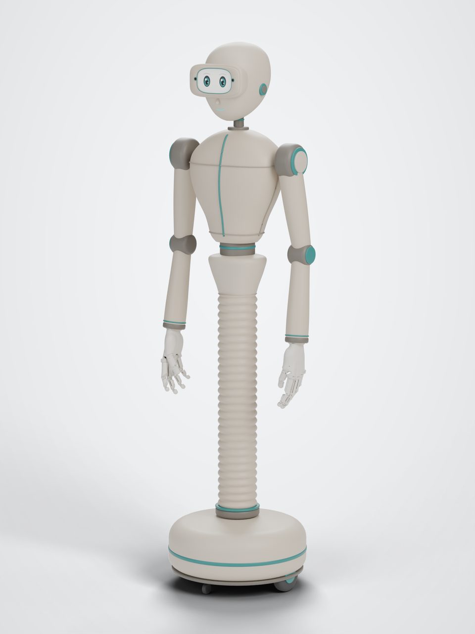Concept render: the Jettison Robotics humanoid on its rolling base, three-quarter view